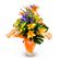 Vespertine blues. Delightful vertical bouquet with lilies, irises and green fillers.
